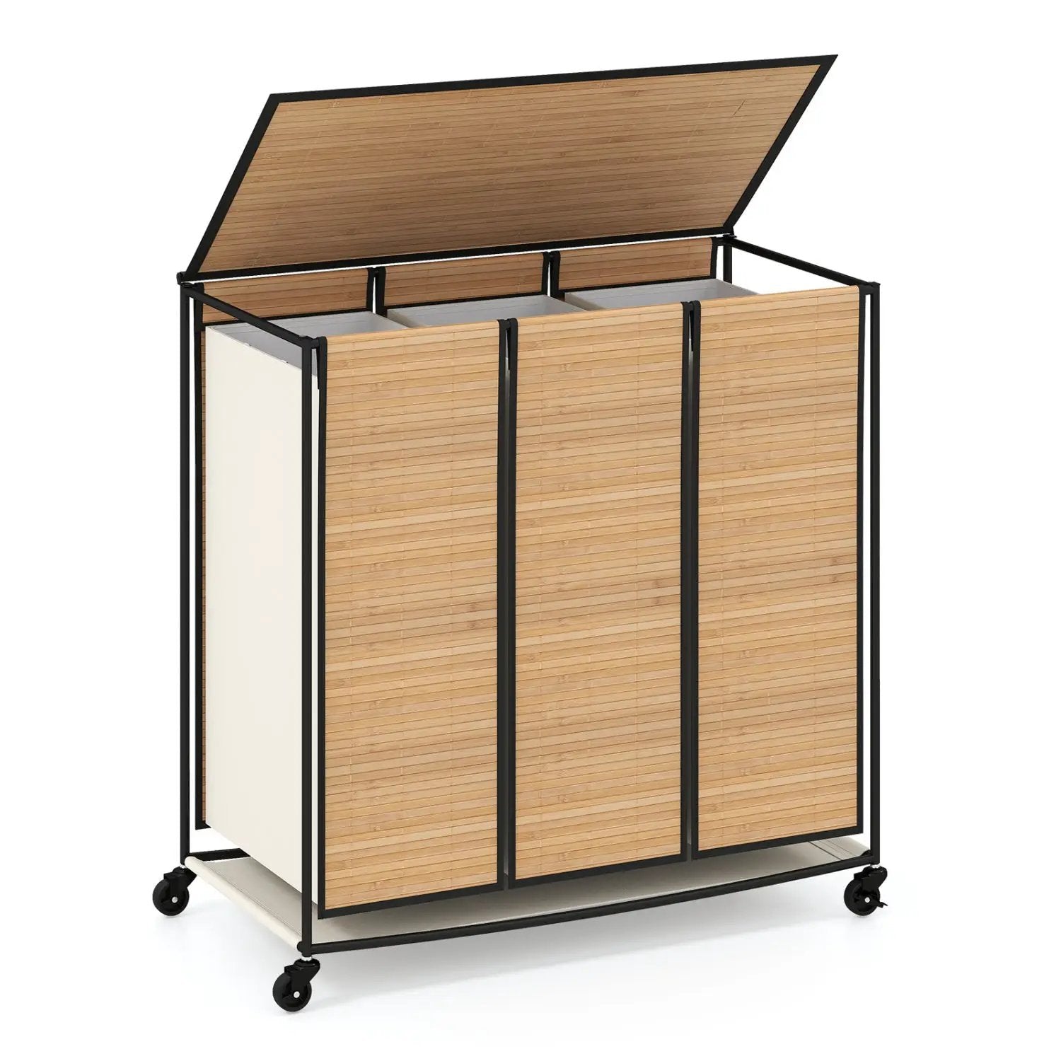 3-Section Laundry Hamper with Lid and Wheels - 21.4 Gal by DirectDeals