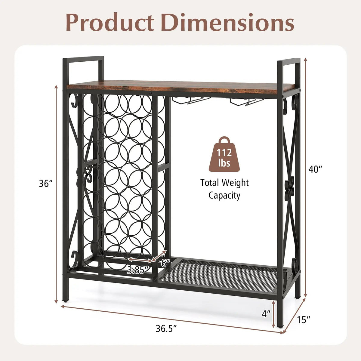 21 Bottle Wine Rack Freestanding Floor Wine Bottle Organizer with Glass Holder, photo 5 of 9