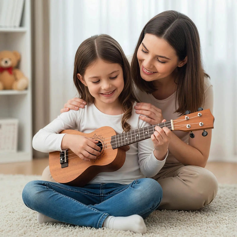 21 Inch Soprano Mahogany Wooden Ukelele Set with Adjustable Strap by DirectDeals