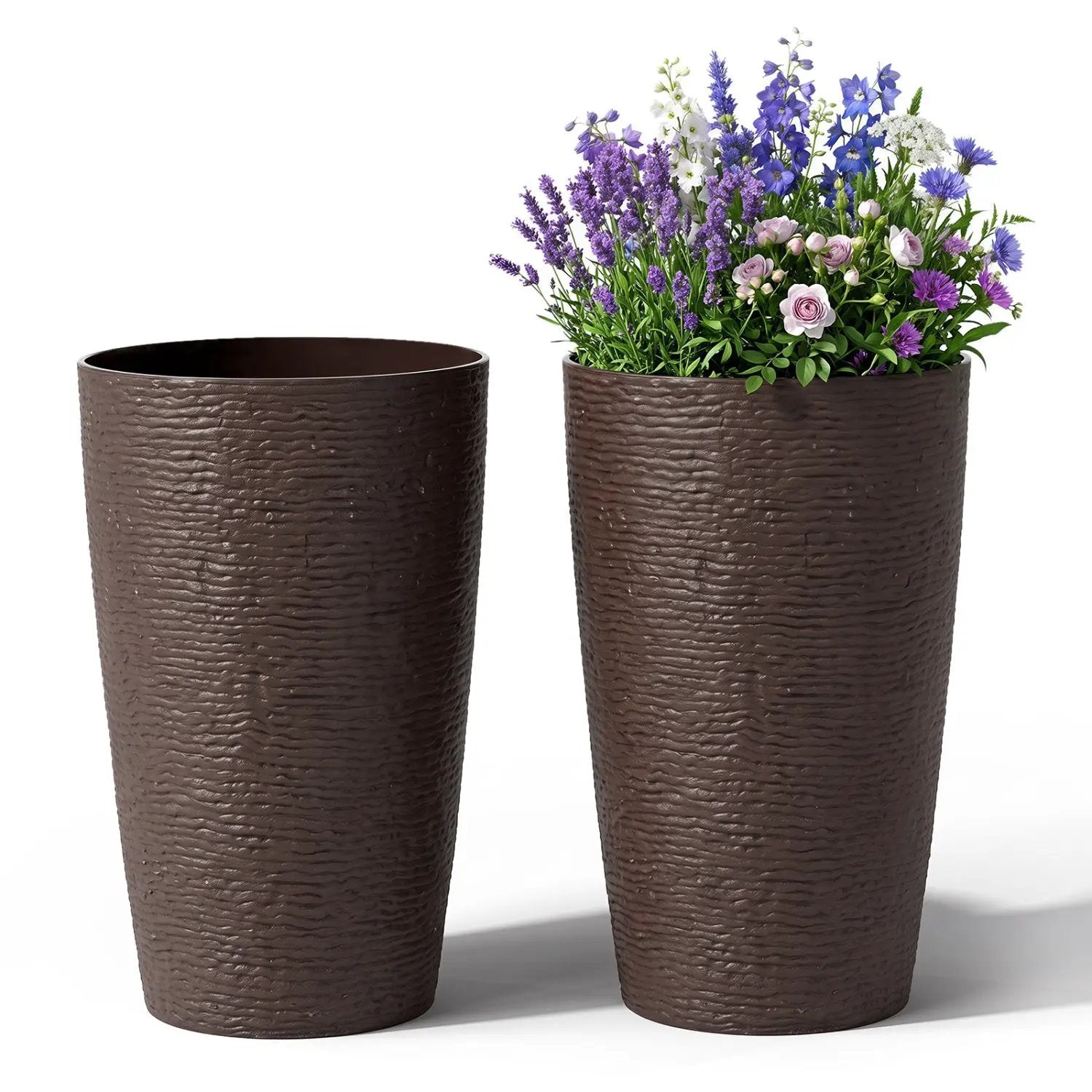 Round Plastic Planters Set of 2, 21 Inch Tall with Drainage by DirectDeals