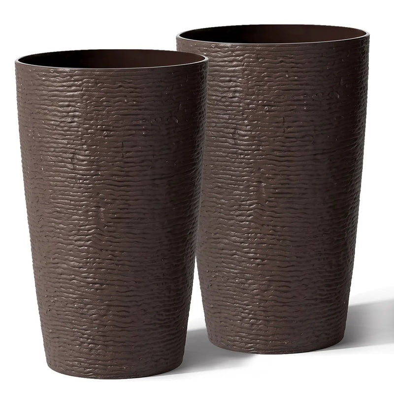 Round Plastic Planters Set of 2, 21 Inch Tall with Drainage by DirectDeals