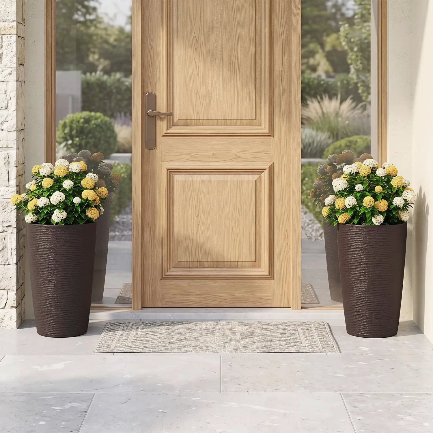 Round Plastic Planters Set of 2, 21 Inch Tall with Drainage by DirectDeals