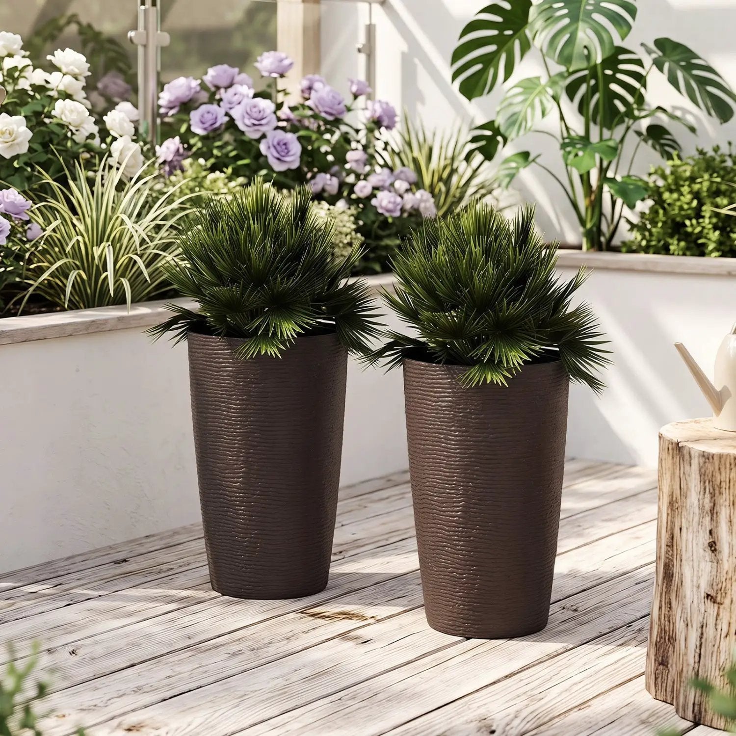 Round Plastic Planters Set of 2, 21 Inch Tall with Drainage by DirectDeals
