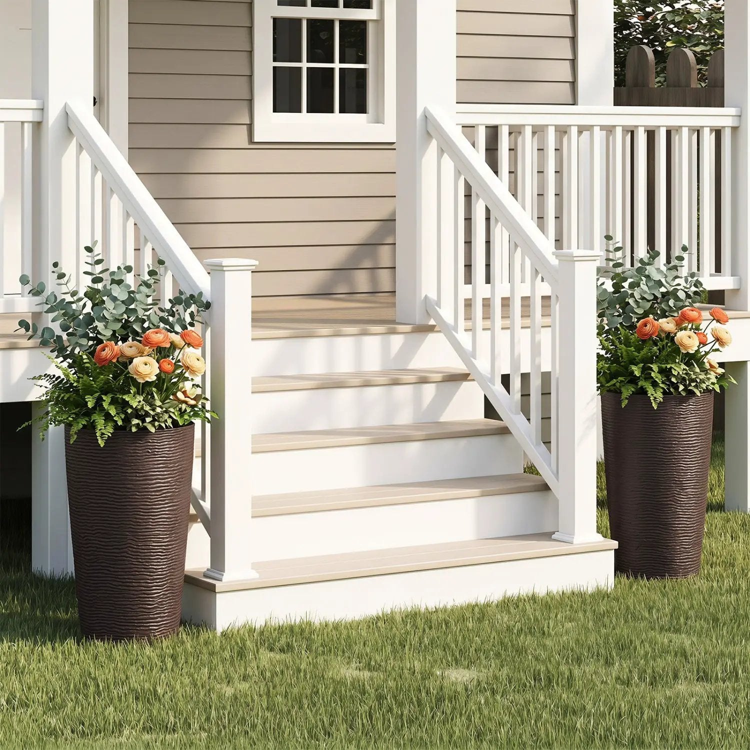 Round Plastic Planters Set of 2, 21 Inch Tall with Drainage by DirectDeals