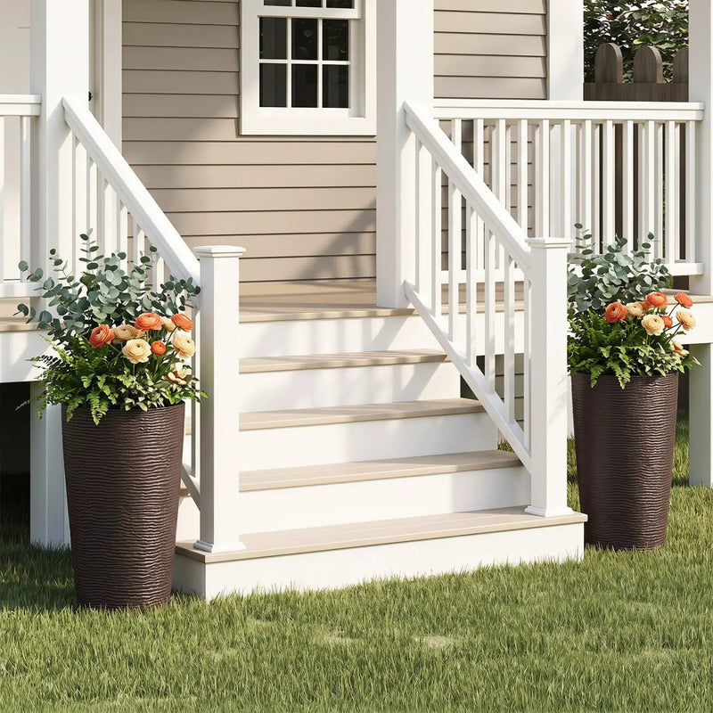 Round Plastic Planters Set of 2, 21 Inch Tall with Drainage by DirectDeals