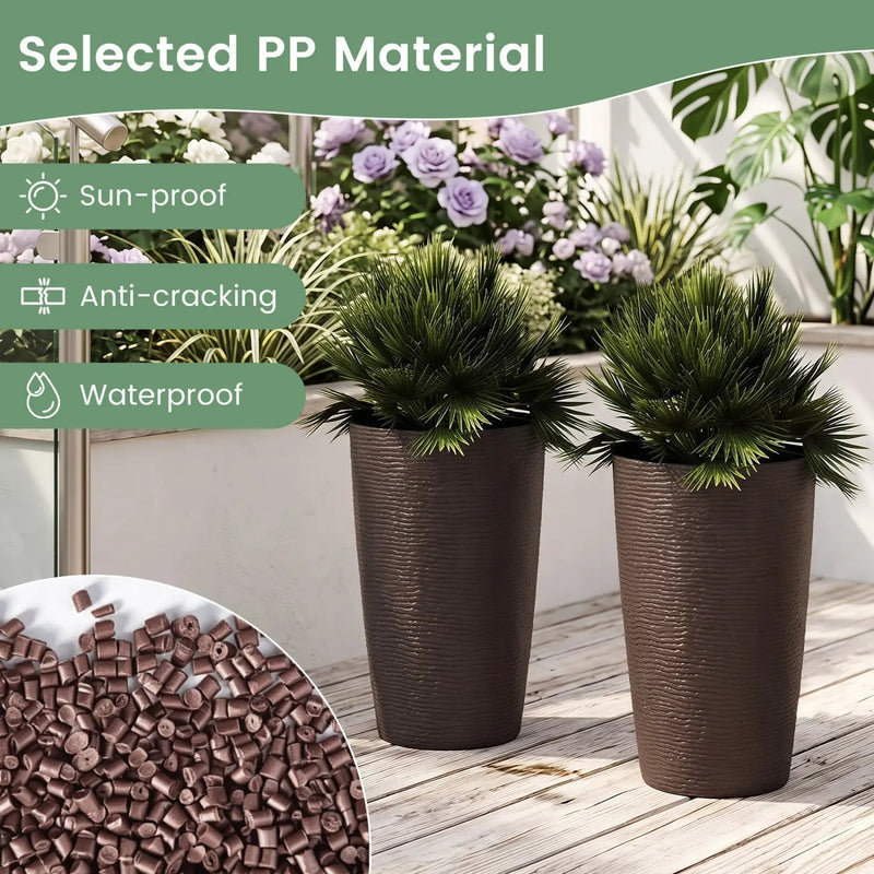 Round Plastic Planters Set of 2, 21 Inch Tall with Drainage by DirectDeals