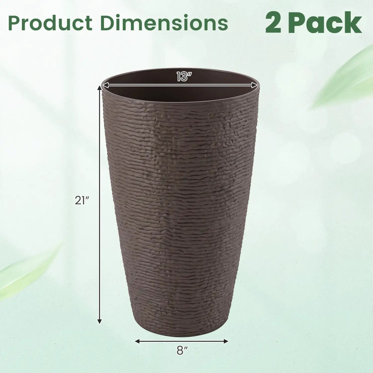 Round Plastic Planters Set of 2, 21 Inch Tall with Drainage by DirectDeals