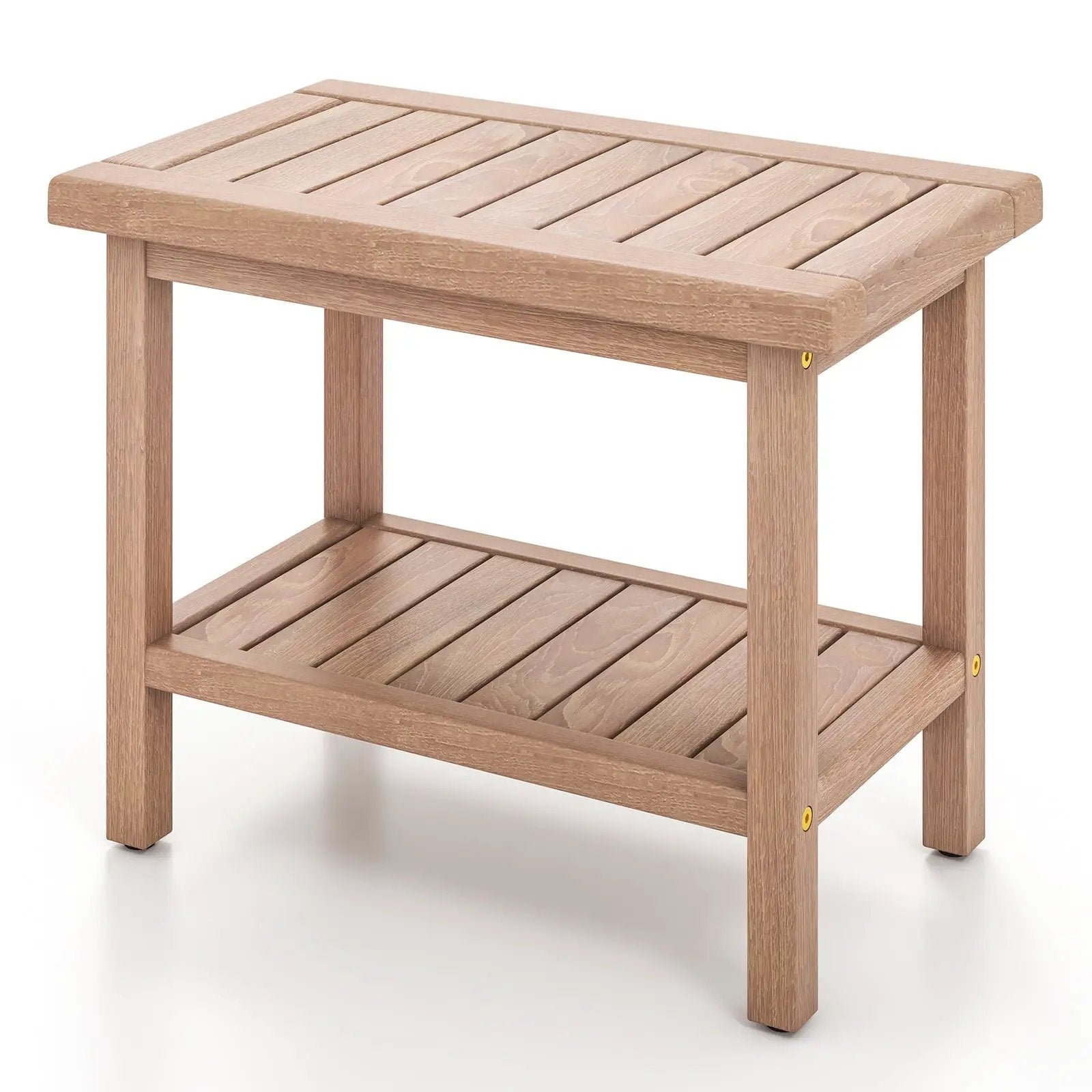 21 Inches Teak Shower Bench with Storage Shelf by DirectDeals