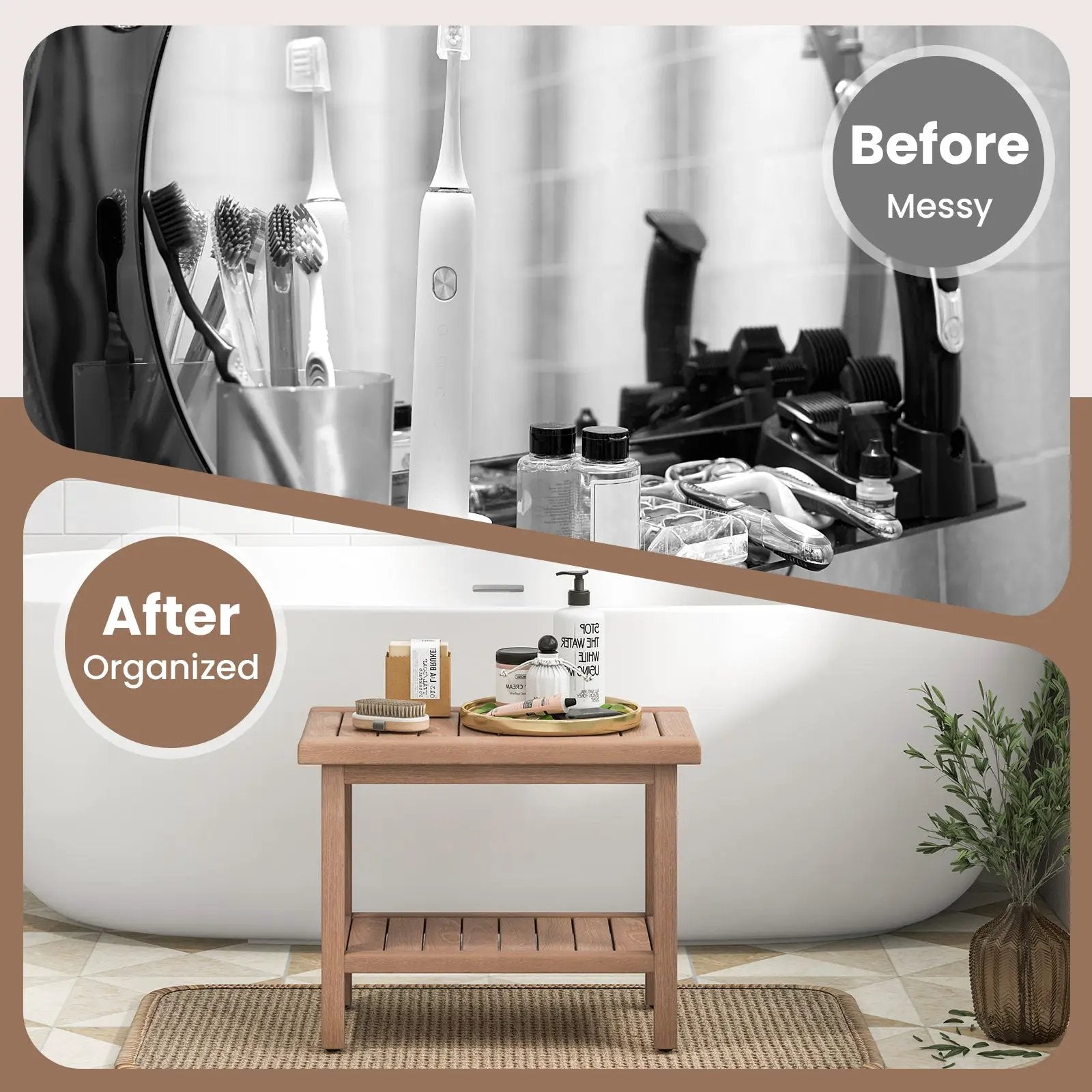 21 Inches Teak Shower Bench with Storage Shelf by DirectDeals