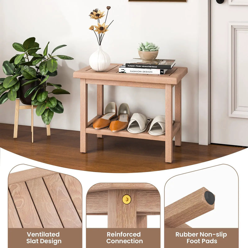 21 Inches Teak Shower Bench with Storage Shelf by DirectDeals