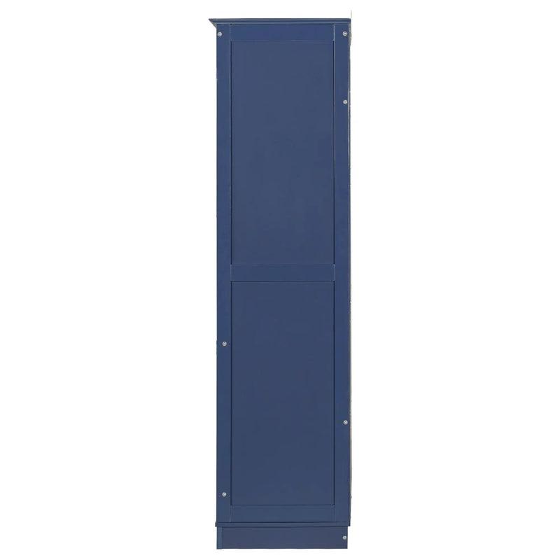 Kitchen Pantry, Freestanding Kitchen Storage Cabinet Display Cabinet With Glass Doors And 4 Built In Drawers For Living Room, Home Office - Blue by HouseOfZazla