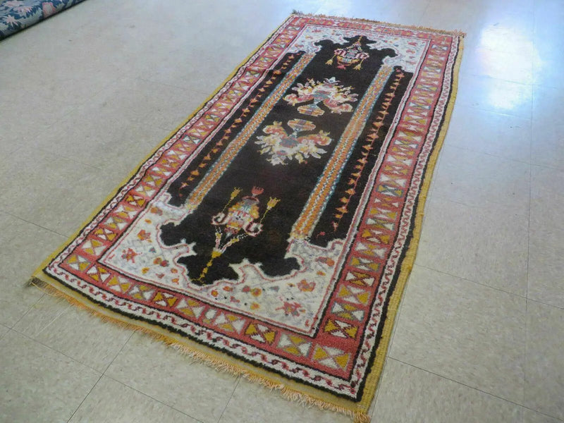Antique Moroccan Runner Rug 3x7, Moroccan Prayer Rug, Double Mehrab Prayer Arches, Black and Red, Hand-Knotted Wool Carpet, Hallway Rug Nice by Jewel Rugs