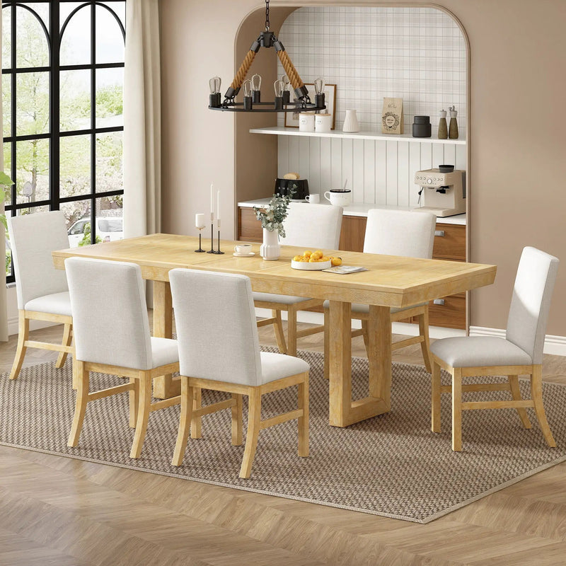 Topmax - 7 Piece Traditional Extendable Dining Table Set With Butterfly Leaf And 6 Upholstered Dining Table Set by Unique Piece Furniture
