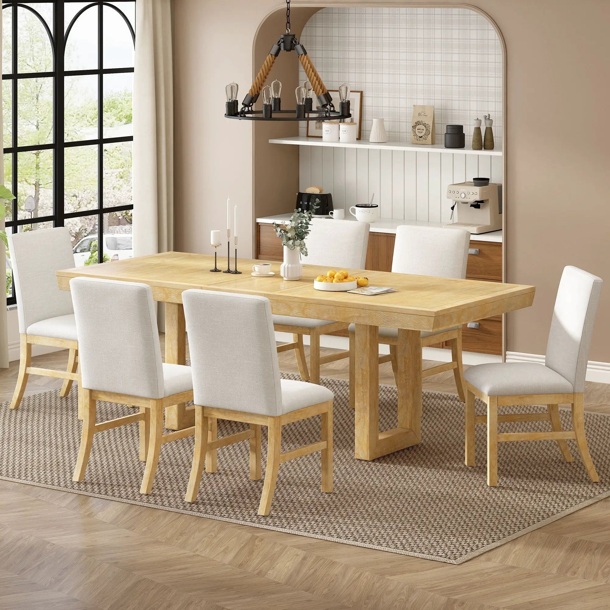 Topmax - 7 Piece Traditional Extendable Dining Table Set With Butterfly Leaf And 6 Upholstered Dining Table Set by HouseOfZazla