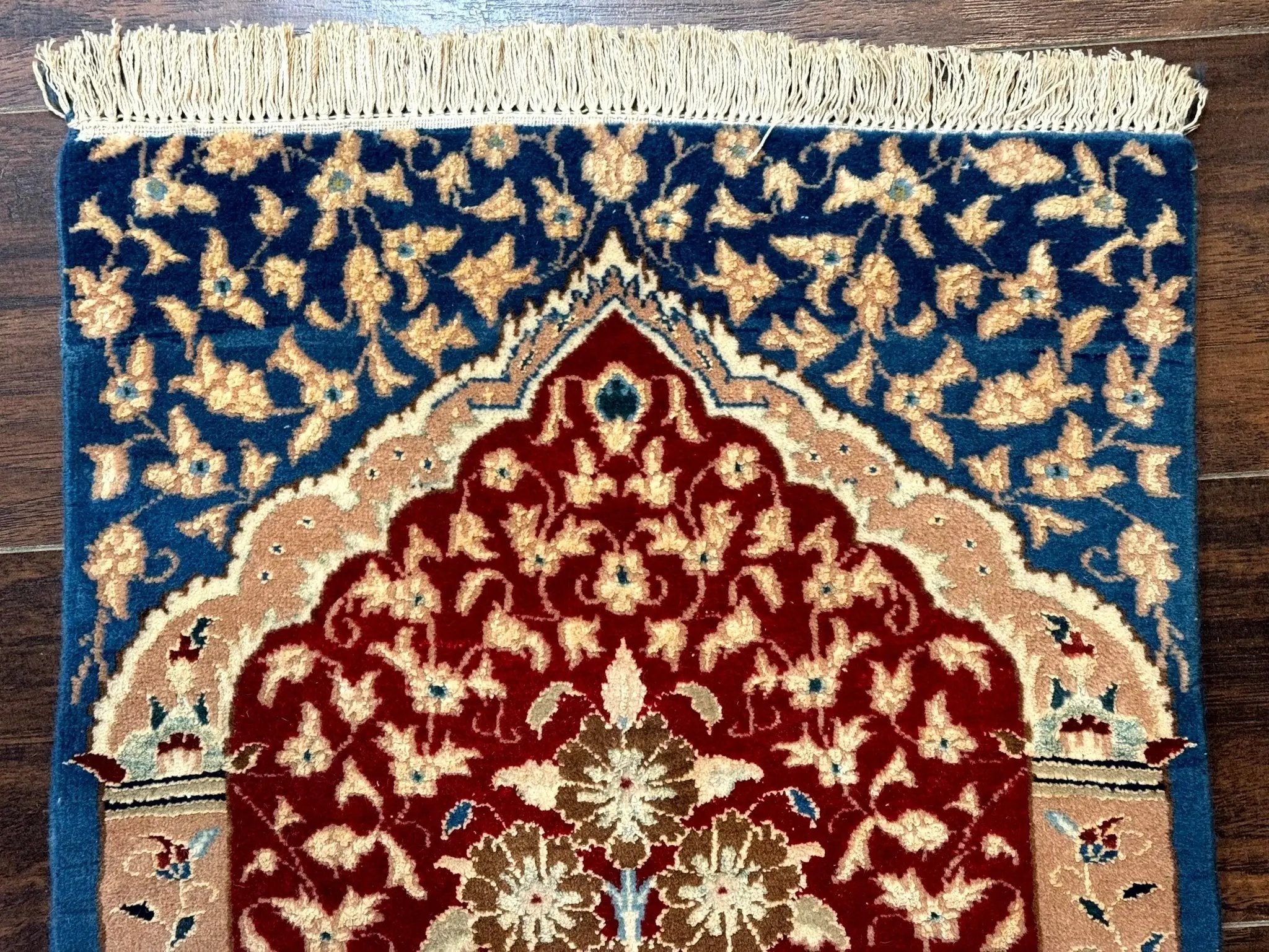 Small Persian Nain Rug, Persian Vase Tree of Life Design, Red and Blue, Very Fine 260 KPSI, Wool and Silk Highlights by Jewel Rugs