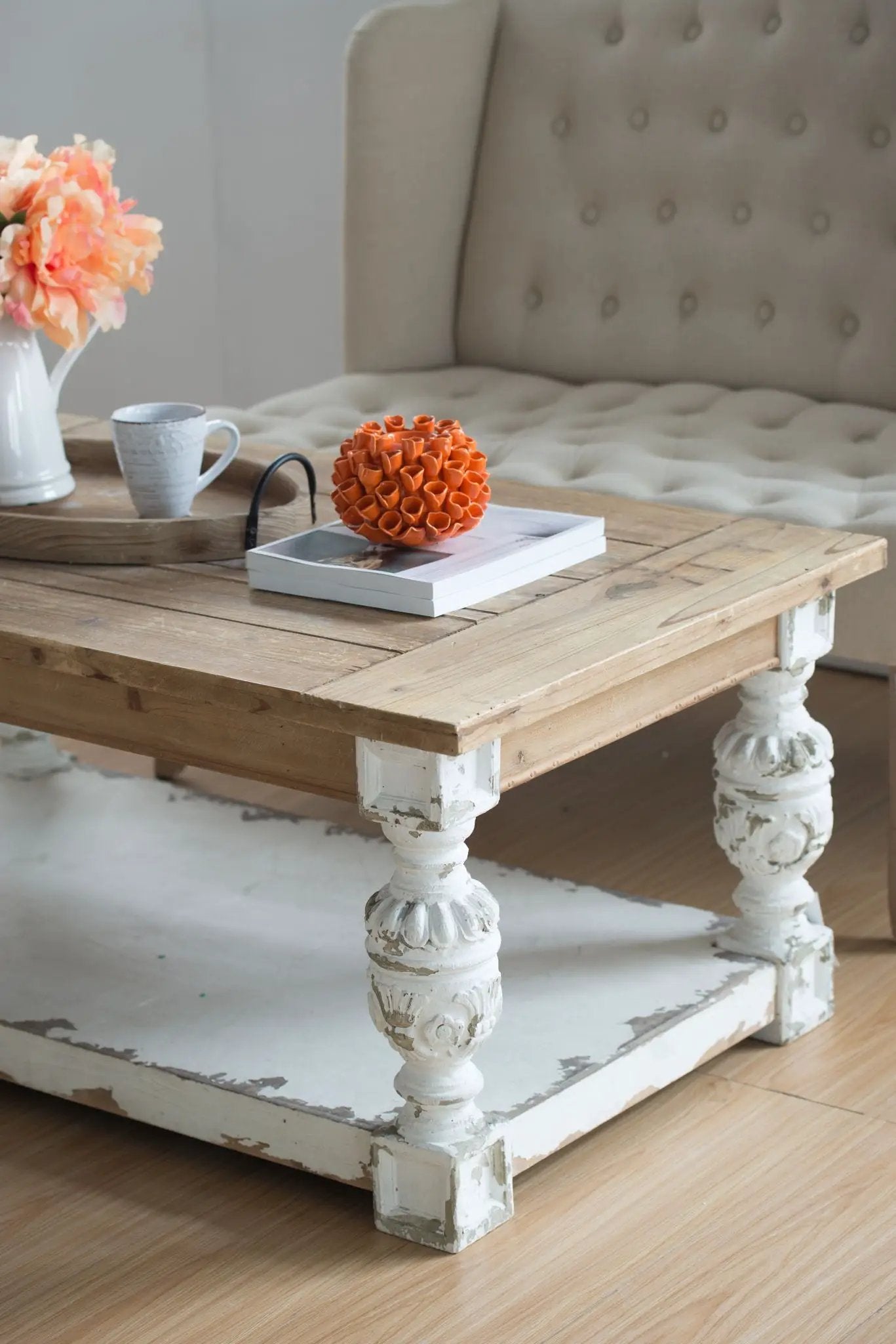 Rectangle Coffee Wooden Coffee Table, French Country Coffee Table - Brown / Antique White by HouseOfZazla