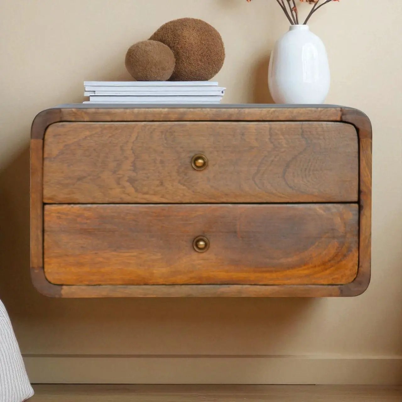Curved Wall Mounted Bedside Nightstand by Unique Piece Furniture