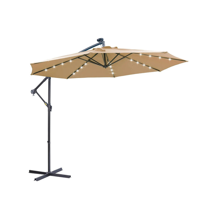 Outdoor Cantilever Patio Umbrella With 32 LED Lights 10 Ft Hanging Design Easy Open Adjustment Metal Frame - Taupe by Unique Piece Furniture
