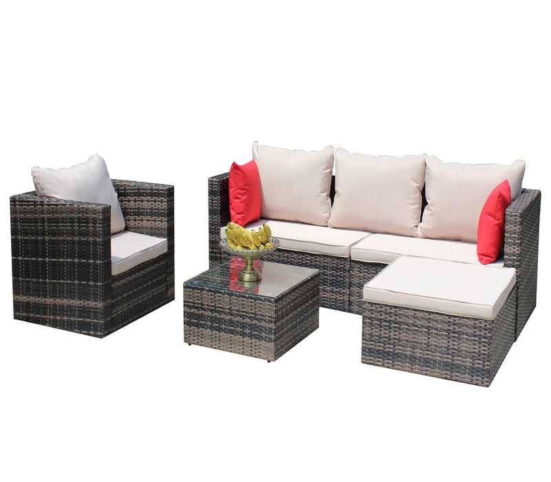 Rattan Patio Furniture Set Wicker Sofa Cushioned Sectional (4 Pieces, Brown) by HouseOfZazla