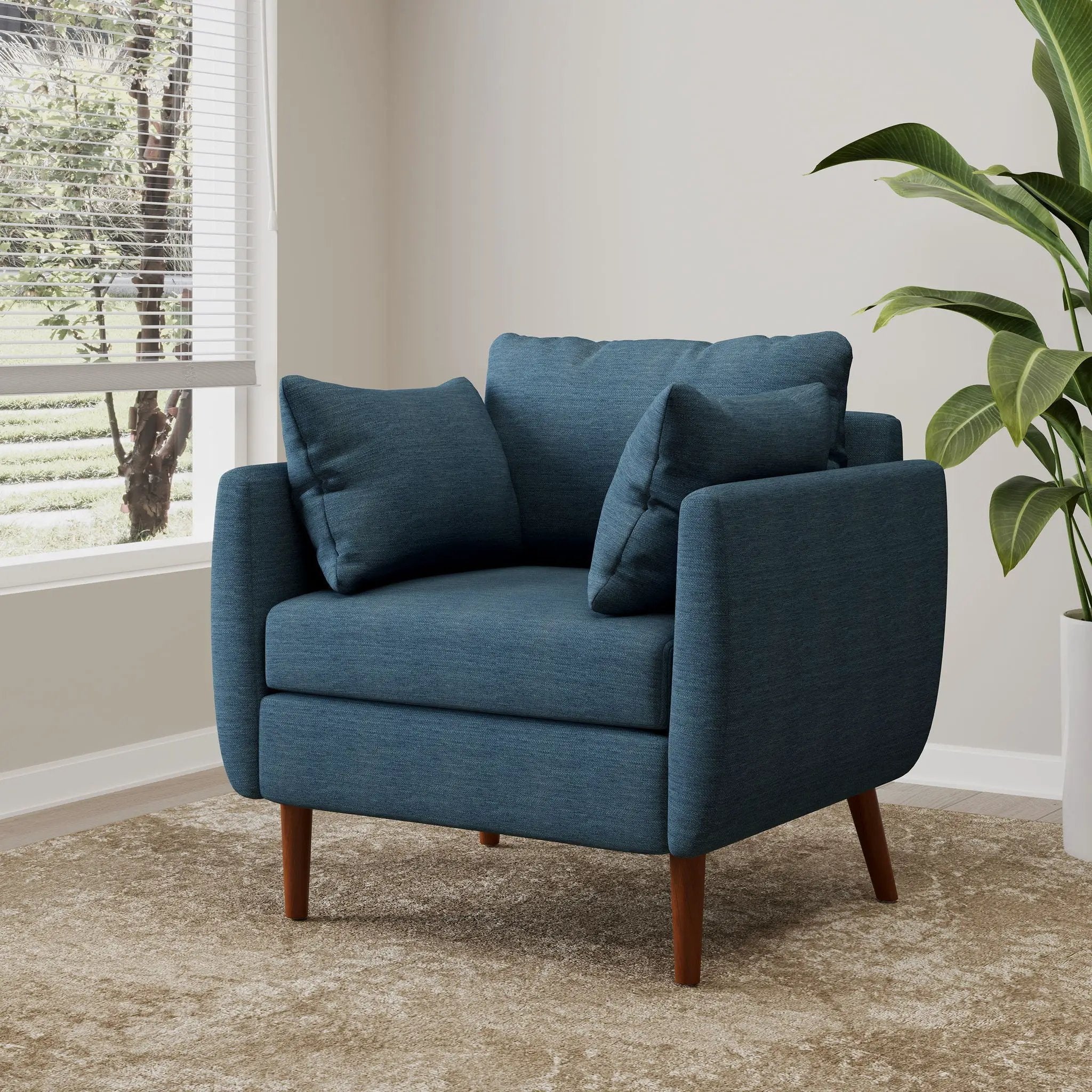 Luminate Upholstered Fabric Club Chair with Tapered Legs and 2 Accent Pillows by HouseOfZazla