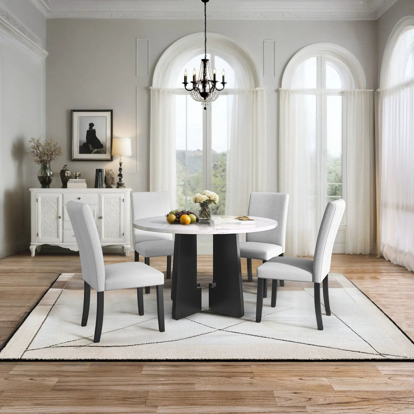 5 Piece Round Dining Table Set, Modern Dining Table And 4 Upholstered Chairs For Dining Room by Unique Piece Furniture