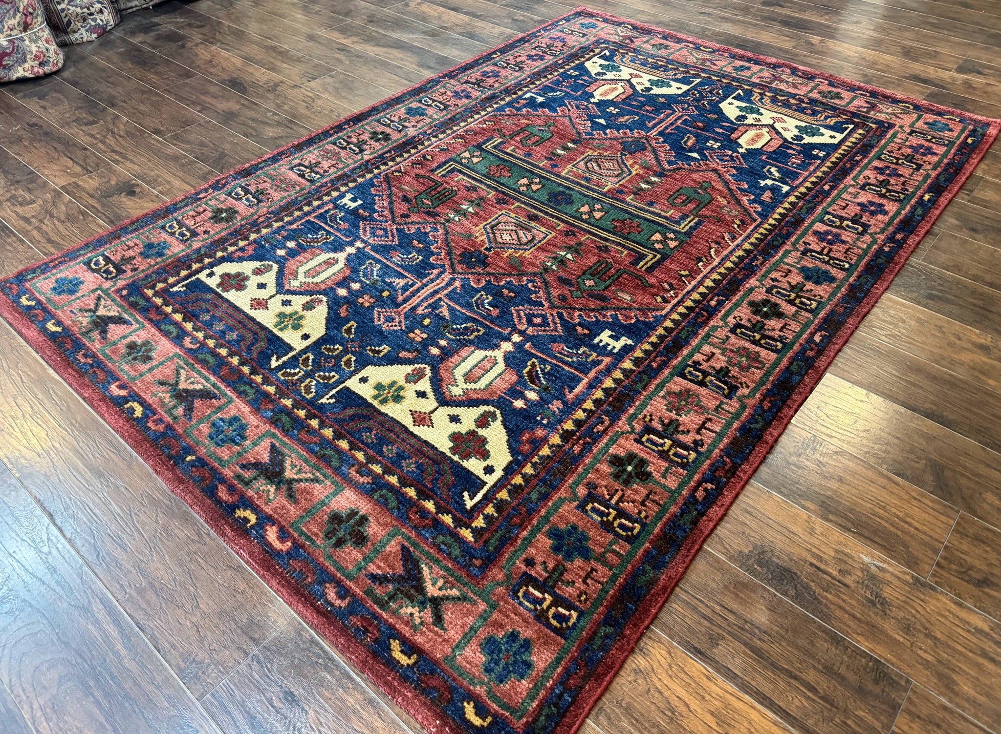 Persian Tribal Heriz Design Rug 6x9, Pottery Barn Rug, Hand Knotted Wool Vintage Rug by Jewel Rugs