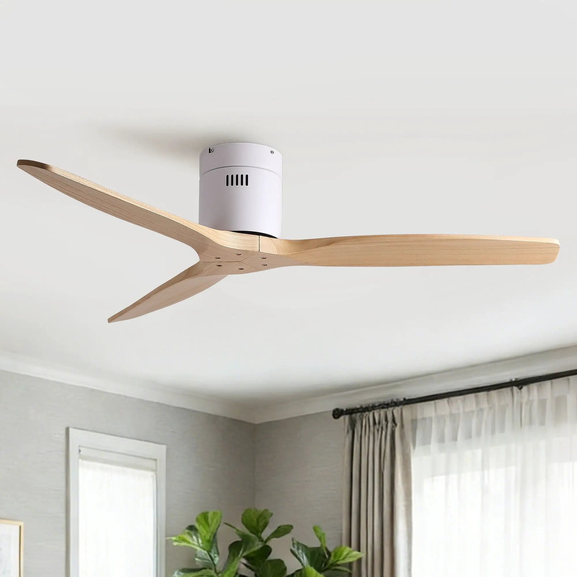 Low Profile Flush Ceiling Fan Without Light - Matte White / White by HouseOfZazla