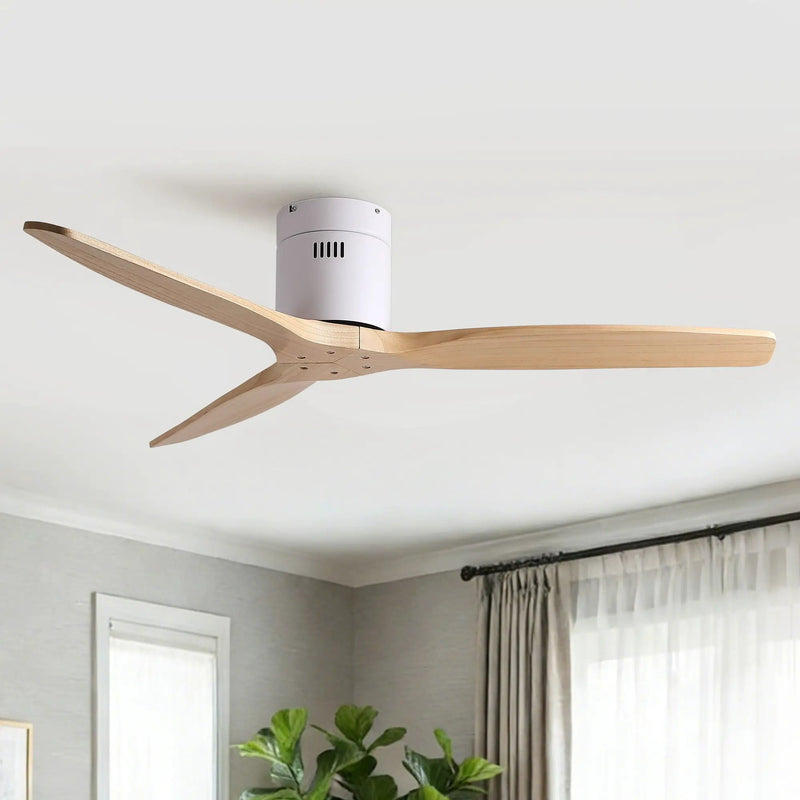 Low Profile Flush Ceiling Fan Without Light - Matte White / White by HouseOfZazla