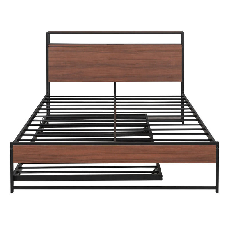 Platform Bed Frame With Trundle, USB Ports And Slat Support, No Box Spring Needed by Unique Piece Furniture