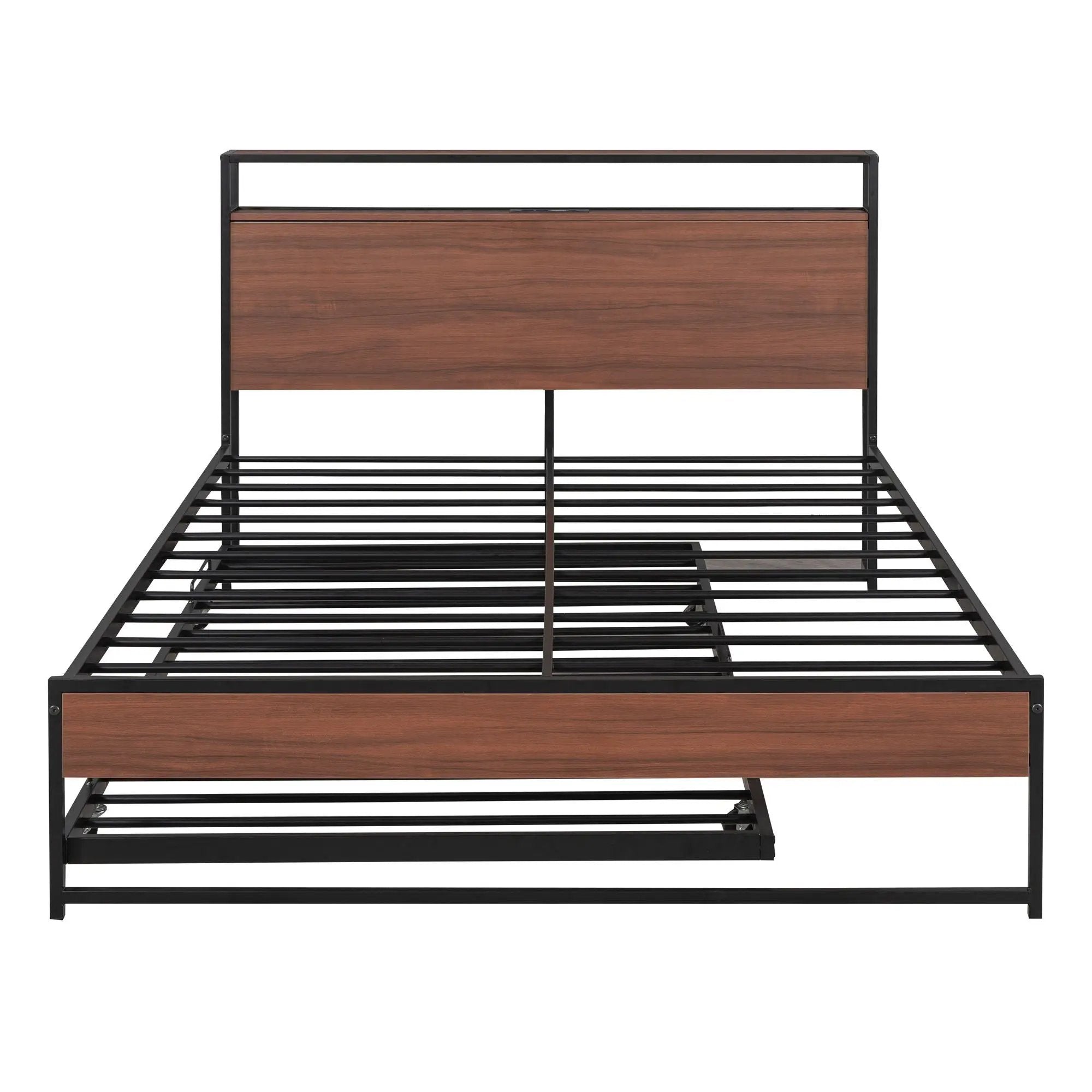 Platform Bed Frame With Trundle, USB Ports And Slat Support, No Box Spring Needed by HouseOfZazla