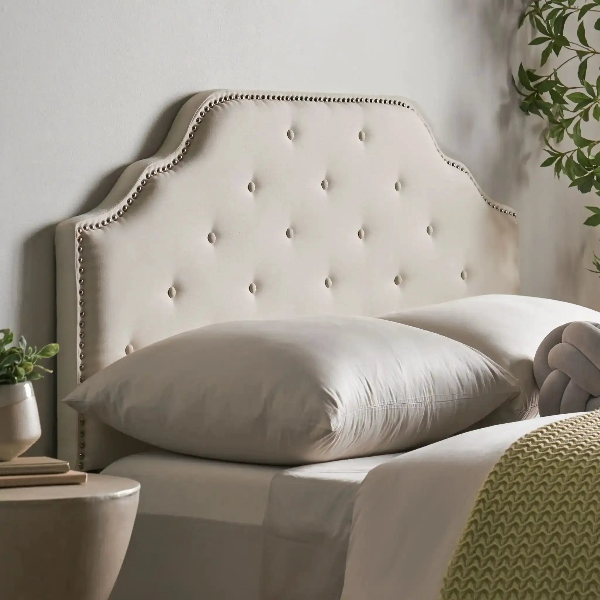 Charismatic Queen Size Headboard with Button Tufting and Nailhead Trim by HouseOfZazla