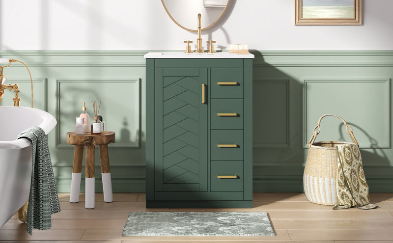 24" Bathroom Vanity with Integrated Ceramic Sink and Storage by HouseOfZazla