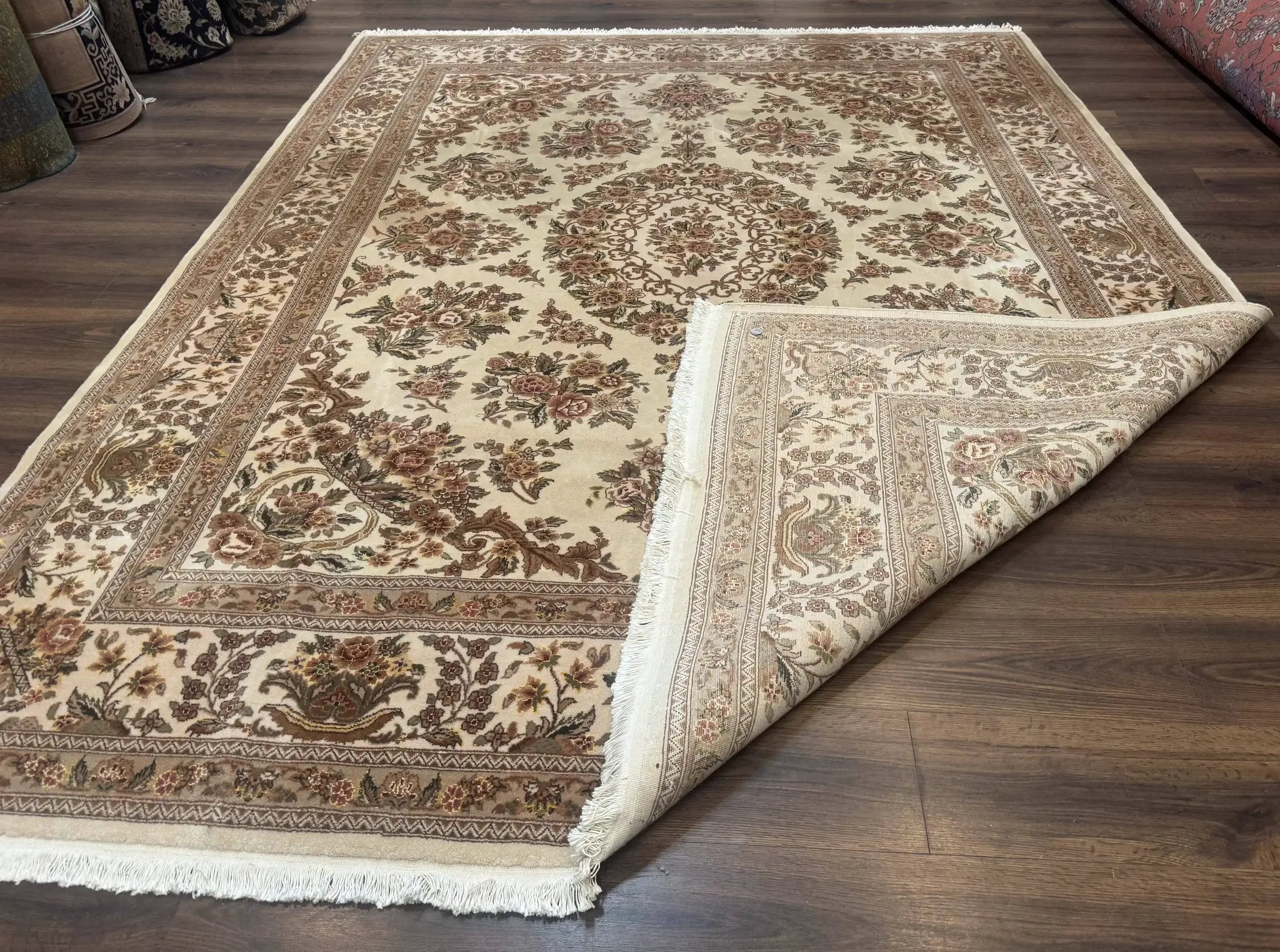Sino Persian Rug 8x10, Floral, Elegant, Fine 225 KPSI, Beige, Wool & Silk by Jewel Rugs