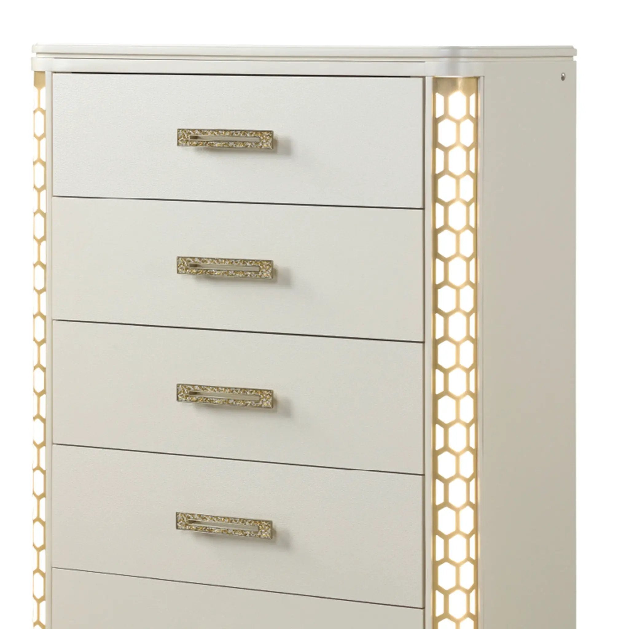 Jasmine - 5 Drawer Chest With Side LED Lightning - Beige by HouseOfZazla