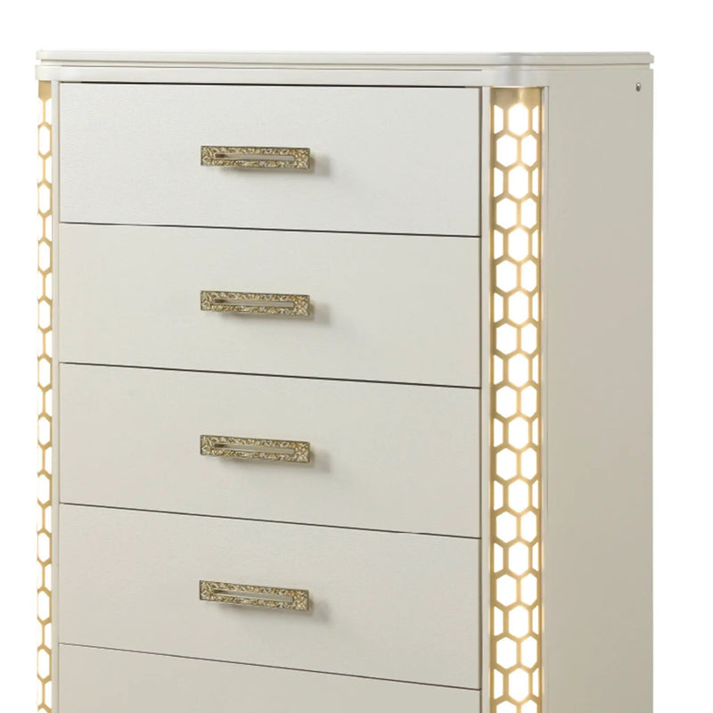 Jasmine - 5 Drawer Chest With Side LED Lightning - Beige by HouseOfZazla