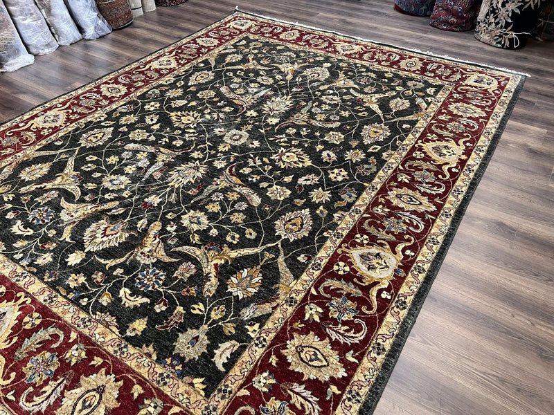 Pak Persian Mahal Rug 9x12, Allover Floral Pakistani Oriental Carpet 9 x 12, Wool Hand Knotted Area Rug, Dark Slate Gray-Black and Maroon by Jewel Rugs