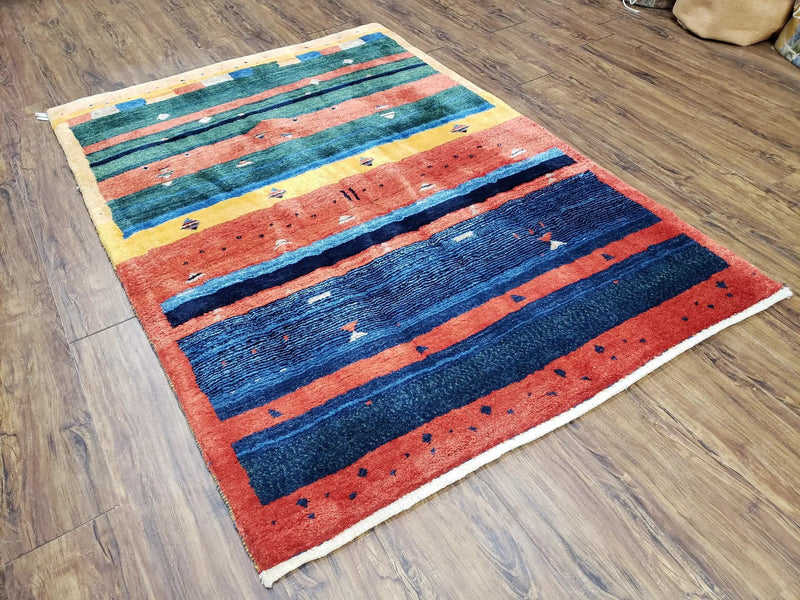 Colorful Persian Gabbeh Rug 4x6, Soft Pile, Colorful Rug, Handmade Hand Knotted Wool Carpet, Home Office Rug, Area Rug for Bedroom 4 x 6 ft by Jewel Rugs