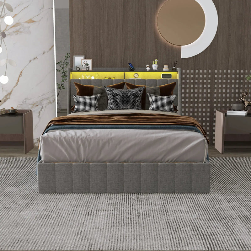 Bed With LED Lights, 4 Drawers, Winged Headboard Upholstered by Unique Piece Furniture