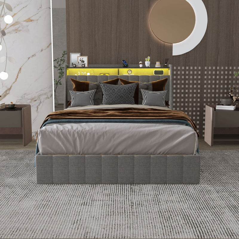 Bed With LED Lights, 4 Drawers, Winged Headboard Upholstered by HouseOfZazla