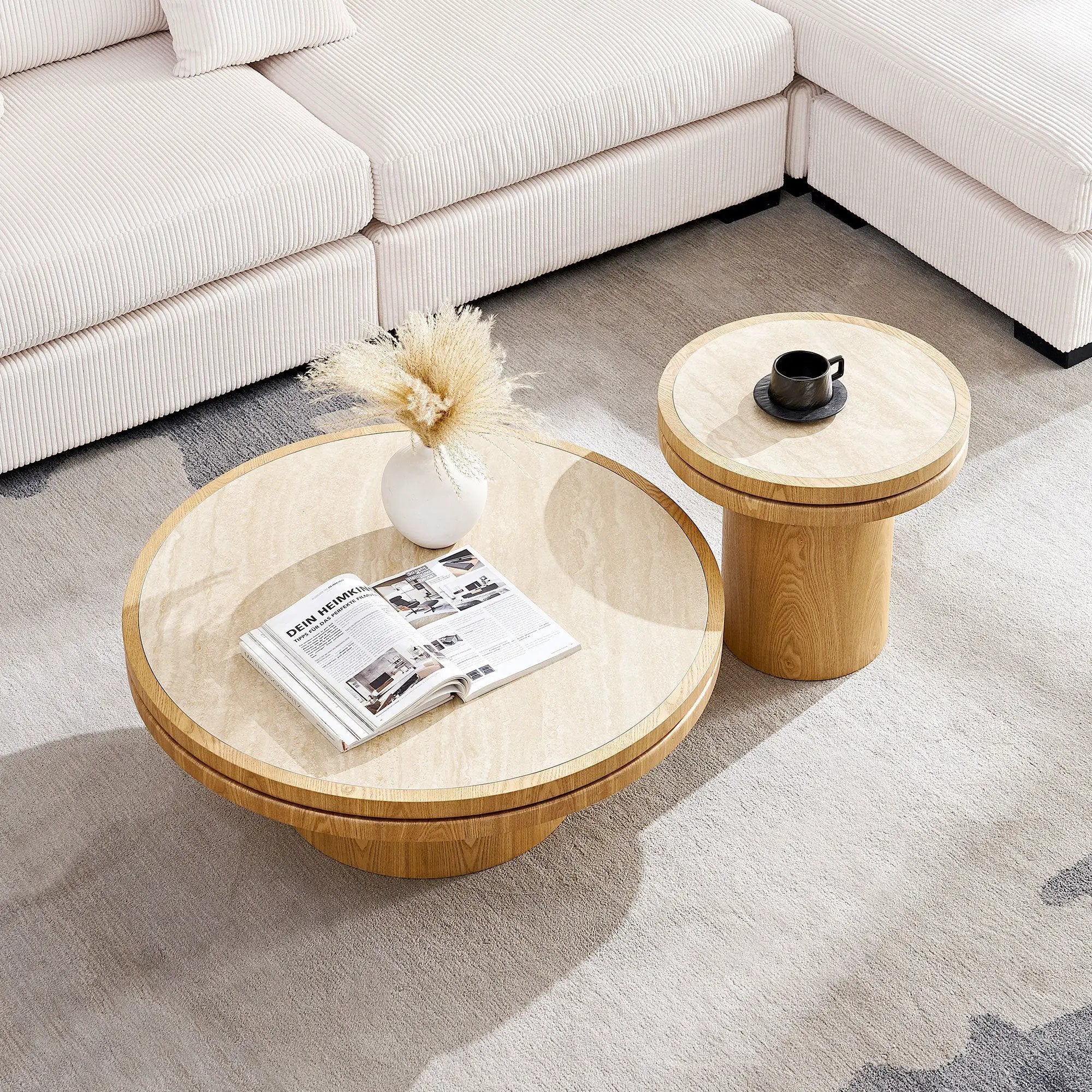 35.43 Inch Round Coffee Table with Sintered Stone Top by HouseOfZazla