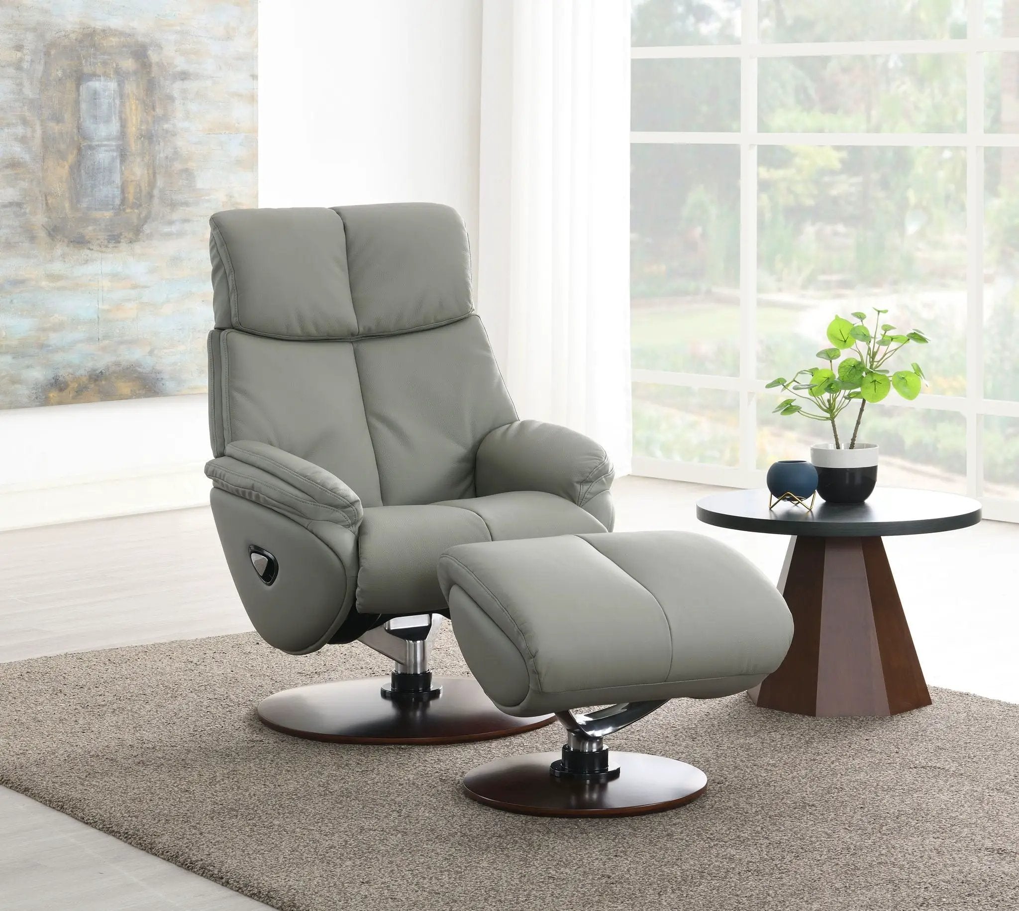 Kandoro Top Grain Leather Accent Chair With Swivel & Ottoman - Gray by HouseOfZazla