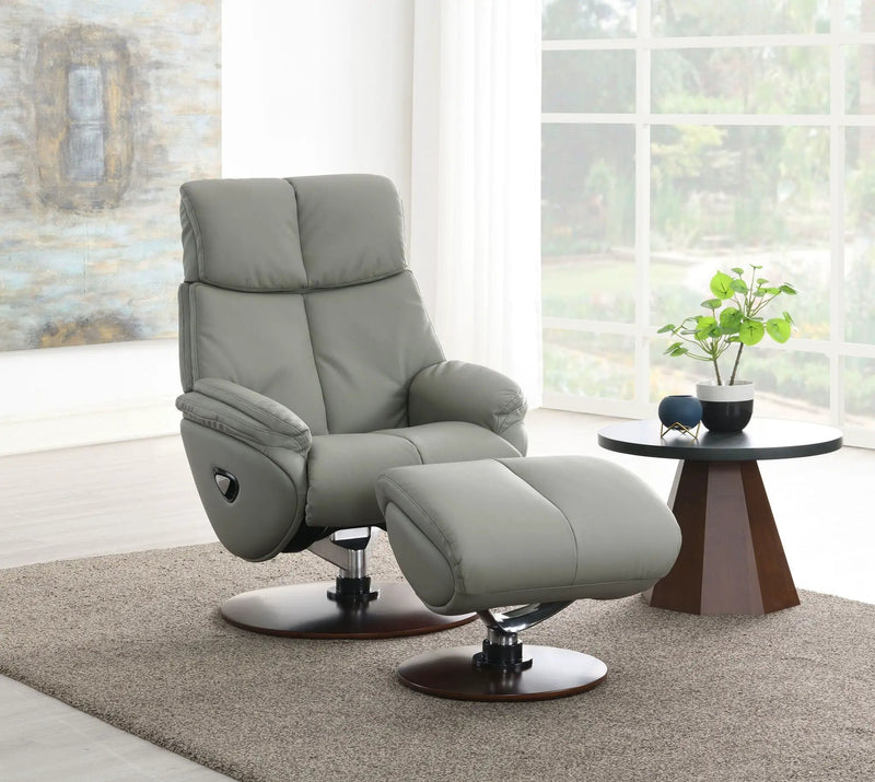 Kandoro Top Grain Leather Accent Chair With Swivel & Ottoman - Gray by HouseOfZazla