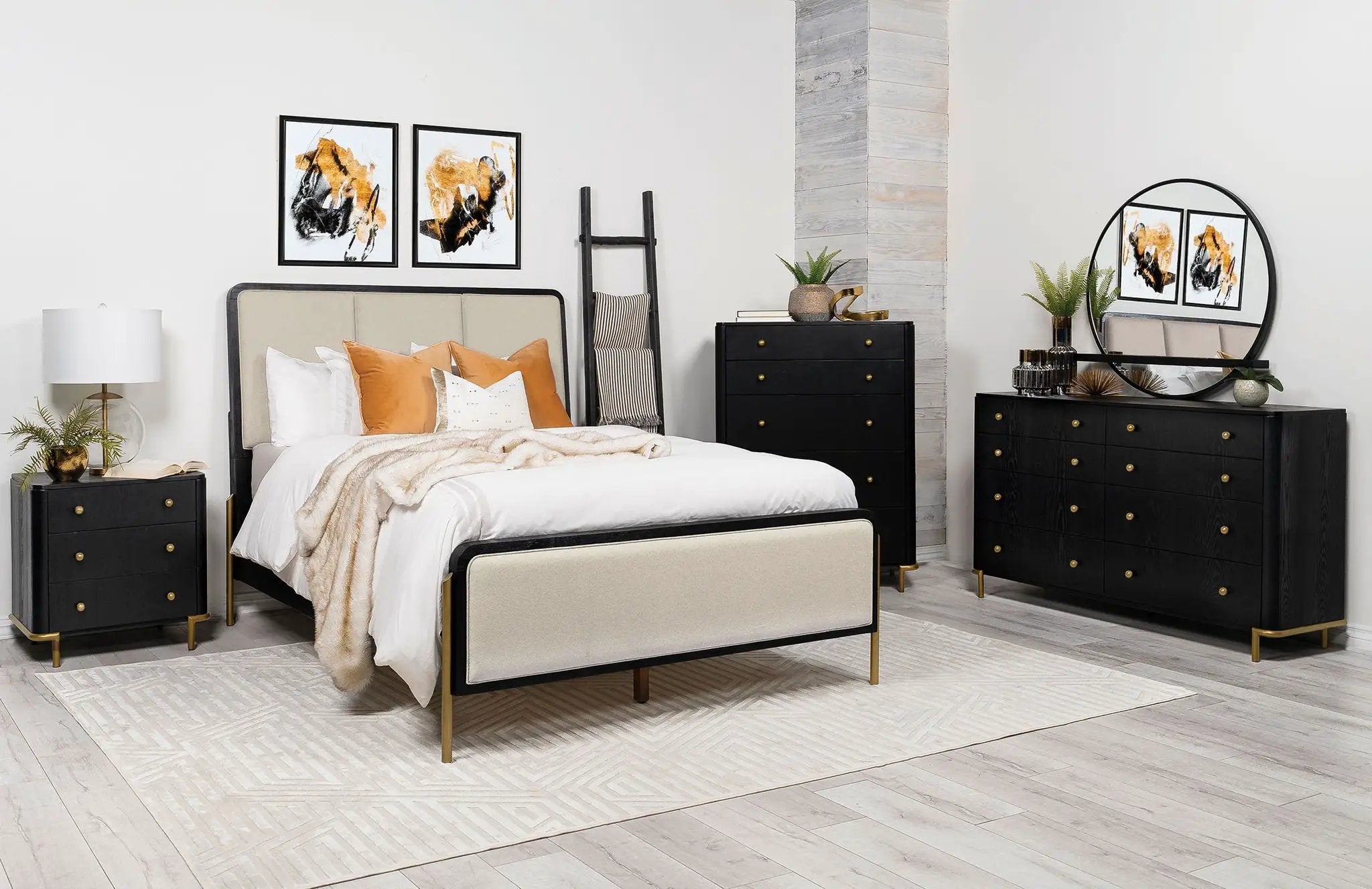 Arini 56-inch Queen Panel Bed Cream and Black by Unique Piece Furniture