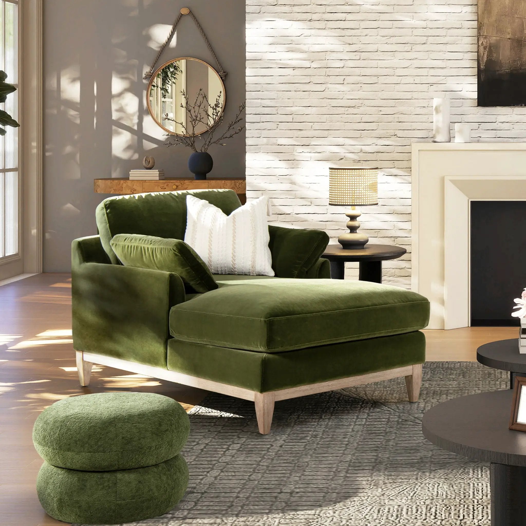 Pasadena - Modern Farmhouse Chaise Lounge Chair - Olive Green by HouseOfZazla