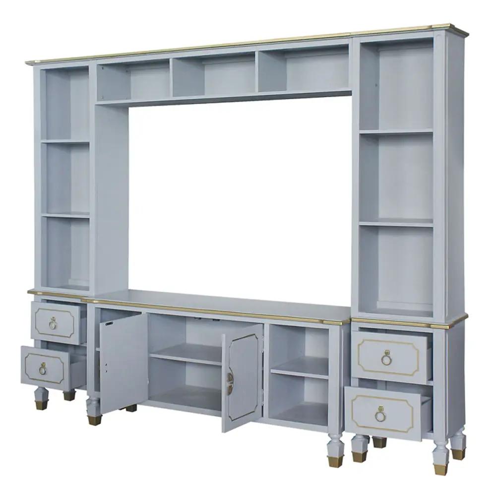 House Marchese - Entertainment Center - Gold Trim & Pearl Gray by Unique Piece Furniture