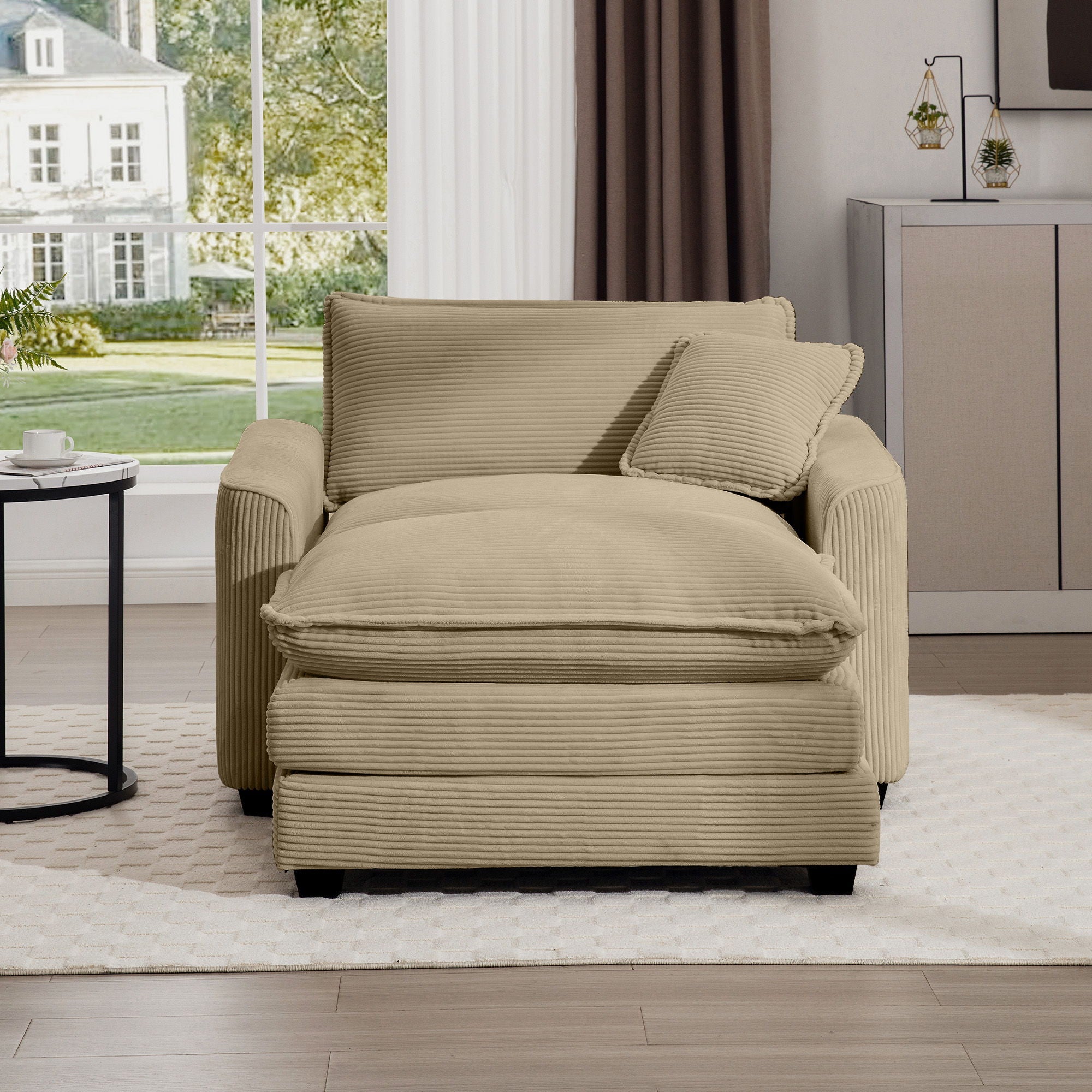 Classic Modern Comfortable Single Chair Deep Seat Sofa With Footstool by Unique Piece Furniture