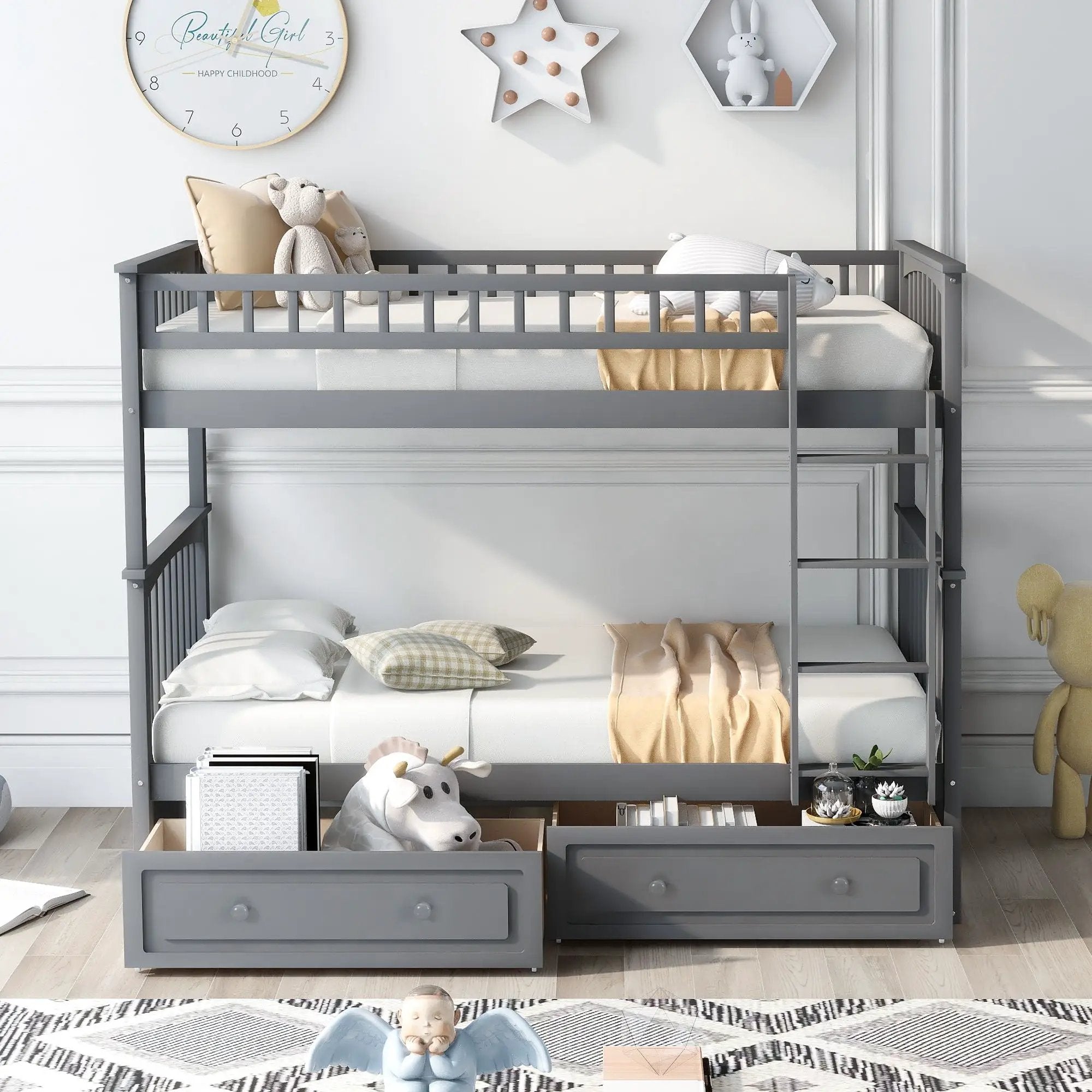 Mystrene - Twin Over Twin Bunk Bed With Drawers, Convertible Beds by Unique Piece Furniture
