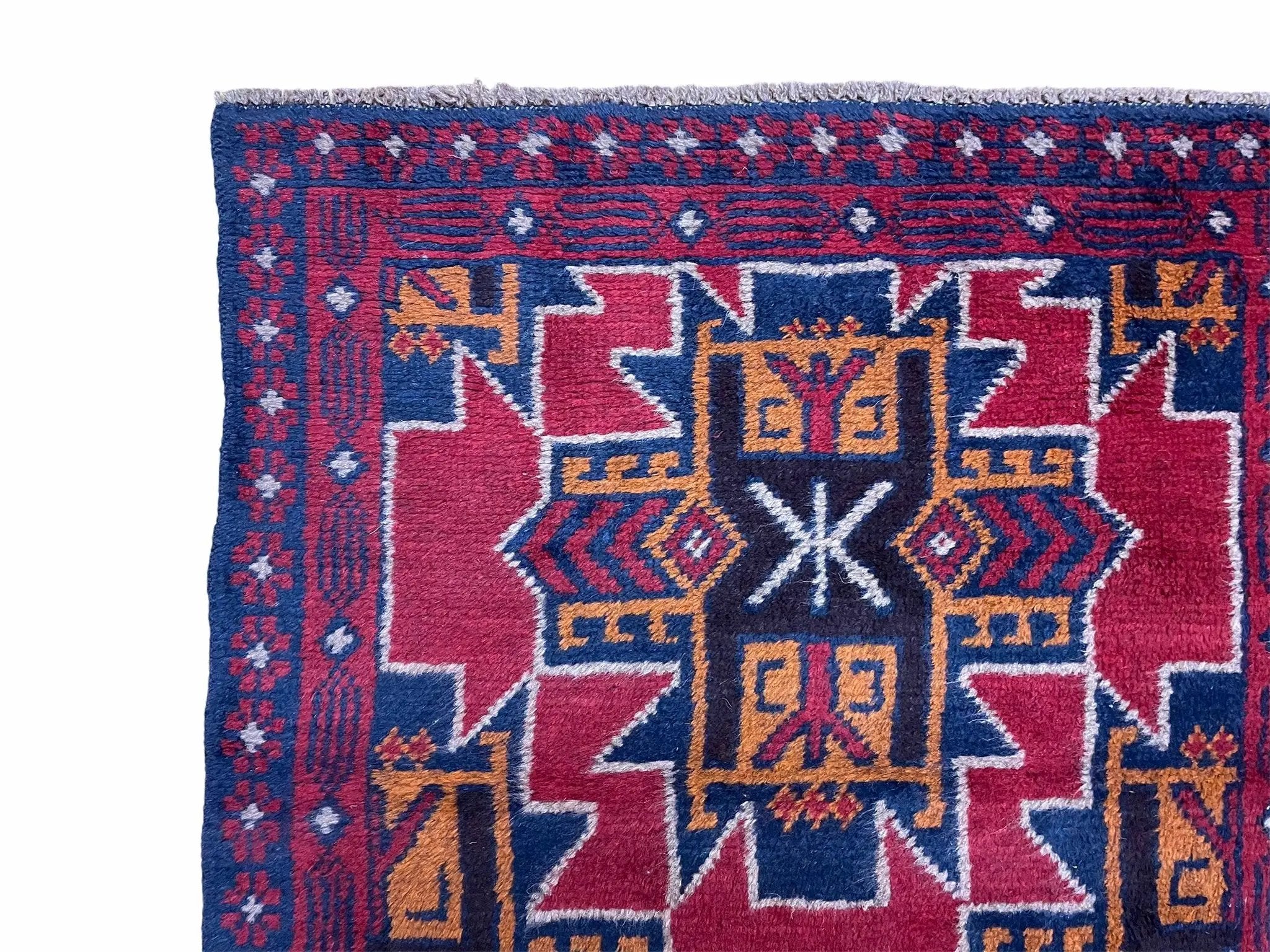 2' 8" X 4' 6" Vintage Handmade Tribal Wool Rug Balouchi Rug Afghan Rug Red Blue by Jewel Rugs