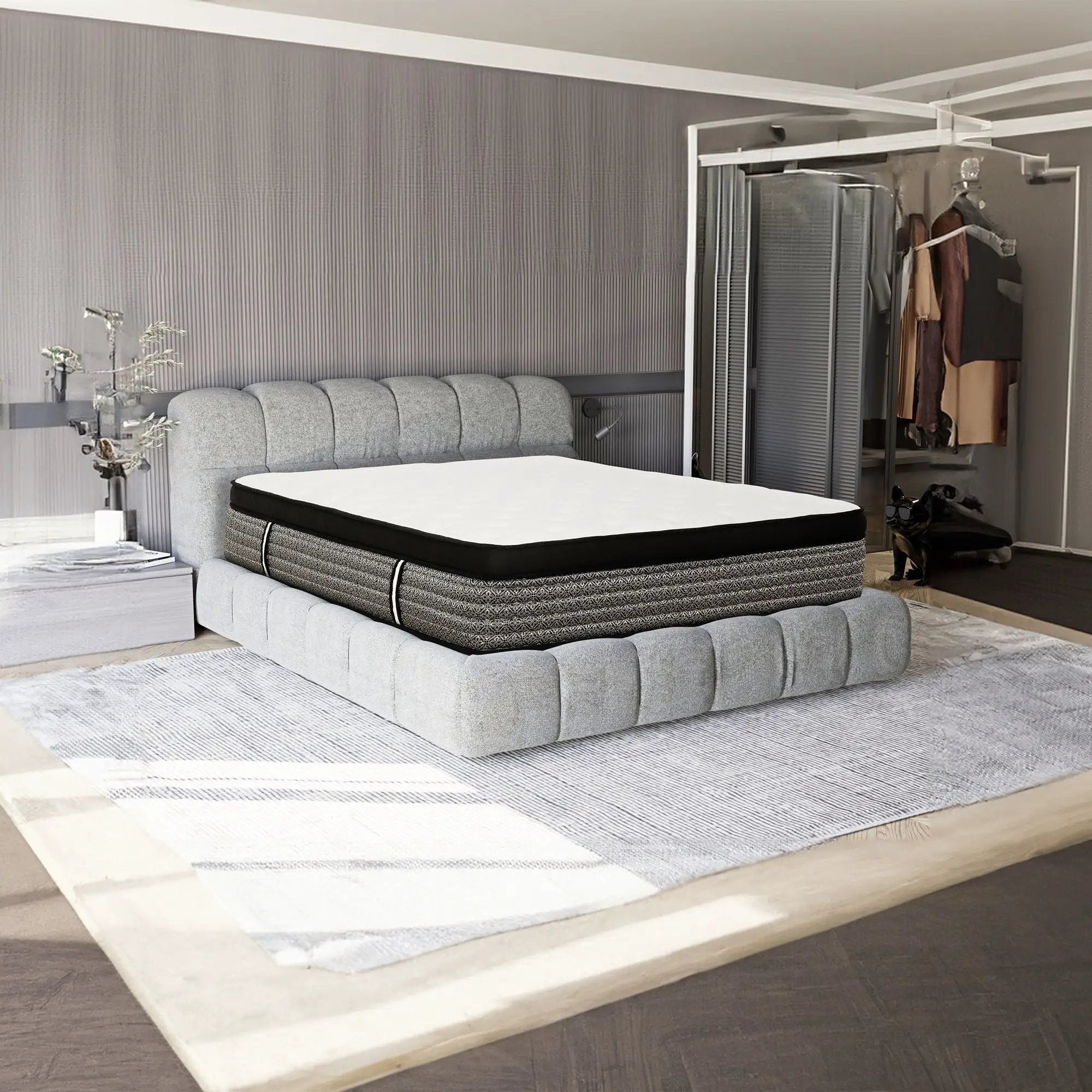 16" Premium Hybrid Mattress In A Box Plush Gel Memory Foam Top With Cooling Technology - Gray / White - Queen by Unique Piece Furniture