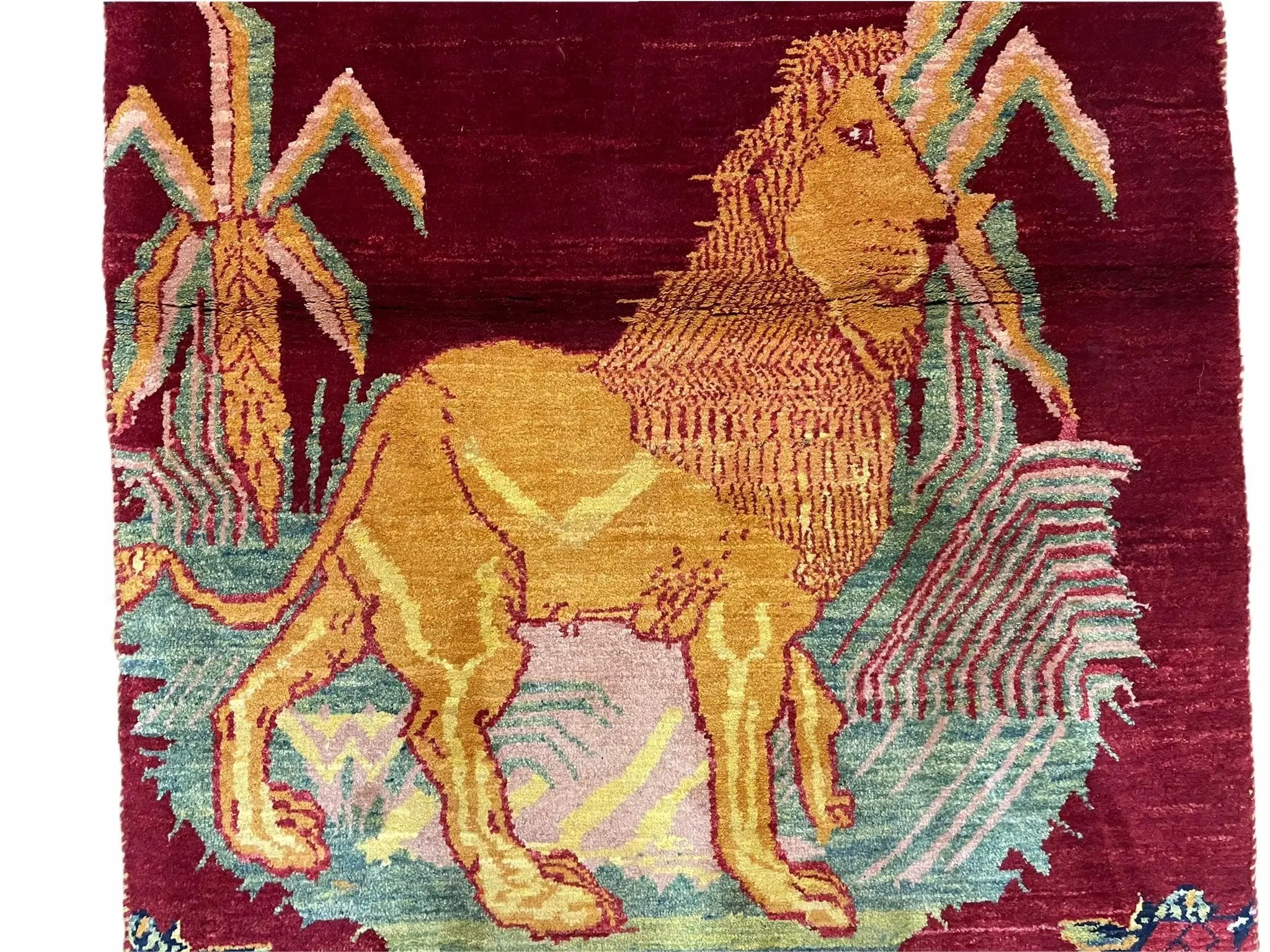3 X 5 Handmade Rug New Vintage Rug Quality Wool Pictorial Lion Jungle Veg Dyes by Jewel Rugs